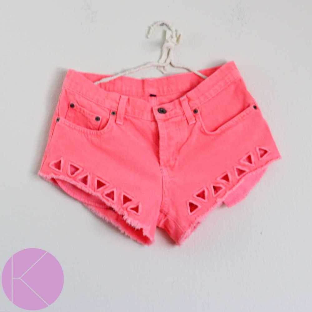 LF Carmar Denim Mini Shorts Cut Out Raw Hem Neon